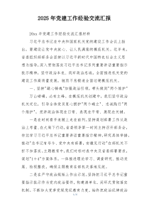 2025年党建工作经验交流汇报