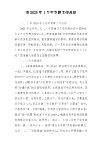 市2025年上半年党建工作总结