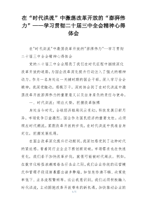 在“时代洪流”中激荡改革开放的“澎湃伟力”——学习贯彻二十届三中全会精神心得体会