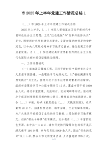 市2025年上半年党建工作情况总结1
