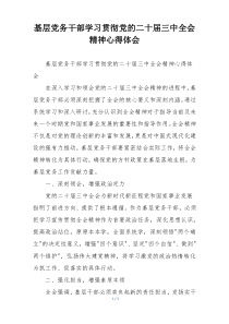 基层党务干部学习贯彻党的二十届三中全会精神心得体会