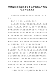 市商务局在被巡回指导单位阶段性工作推进会上的汇报发言