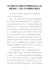学习贯彻习近平新时代中国特色社会主义思想和党的二十届三中全会精神心得体会
