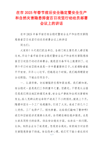 在市2025年春节前后安全稳定暨安全生产和自然灾害隐患排查百日攻坚行动动员部署会议上的讲话