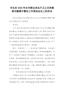 市长在2025年全市群众身边不正之风和腐败问题集中整治工作推进会议上的讲话