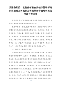 某区委常委、宣传部部长在新任市管干部培训班暨树立和践行正确政绩观专题培训班的培训心得体会