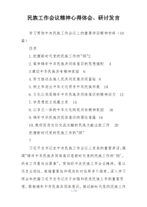 民族工作会议精神心得体会、研讨发言