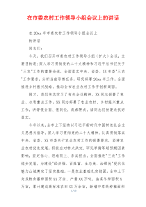在市委农村工作领导小组会议上的讲话