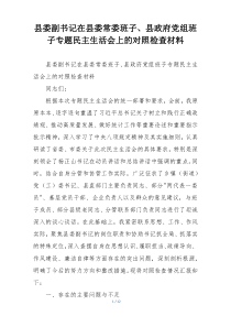 县委副书记在县委常委班子、县政府党组班子专题民主生活会上的对照检查材料