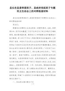 县长在县委常委班子、县政府党组班子专题民主生活会上的对照检查材料