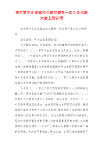 在市青年企业家协会成立暨第一次会员代表大会上的讲话