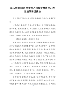 深入贯彻2025年中央八项规定精神学习教育进展情况报告