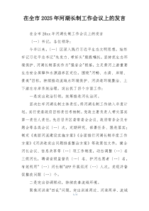 在全市2025年河湖长制工作会议上的发言