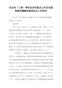 在全市“三秋”等农业农村重点工作及巩固衔接问题整改推进会议上的发言