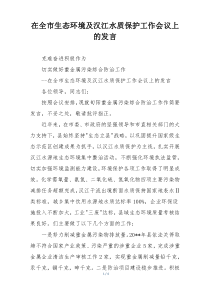 在全市生态环境及汉江水质保护工作会议上的发言