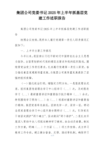 集团公司党委书记2025年上半年抓基层党建工作述职报告