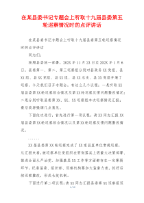 在某县委书记专题会上听取十九届县委第五轮巡察情况时的点评讲话