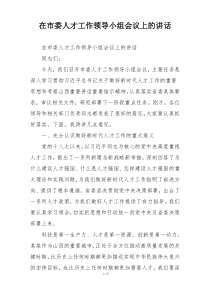 在市委人才工作领导小组会议上的讲话