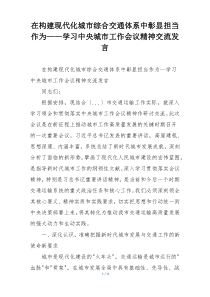 在构建现代化城市综合交通体系中彰显担当作为——学习中央城市工作会议精神交流发言