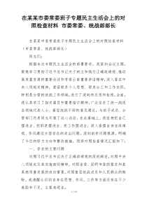 在某某市委常委班子专题民主生活会上的对照检查材料 市委常委、统战部部长