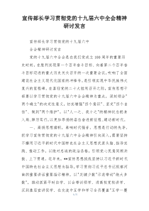 宣传部长学习贯彻党的十九届六中全会精神研讨发言