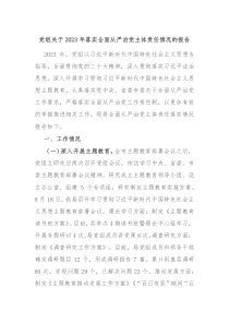 党组关于20XX年落实全面从严治党主体责任情况的报告