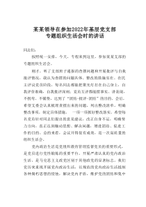 某某领导在参加20XX年基层党支部专题组织生活会时的讲话