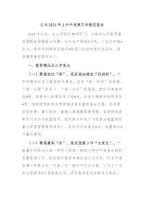 公司2024年上半年党建工作情况报告
