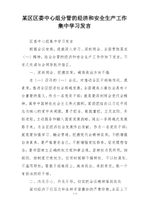 某区区委中心组分管的经济和安全生产工作集中学习发言