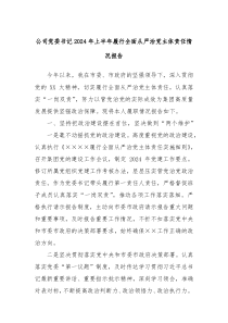 公司党委书记2024年上半年履行全面从严治党主体责任情况报告