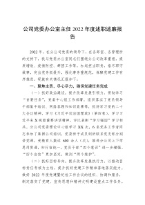 公司党委办公室主任20XX年度述职述廉报告