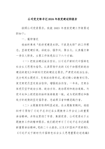公司党支部书记2024年抓党建述职报告