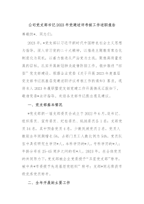 公司党支部书记20XX年党建述评考核工作述职报告