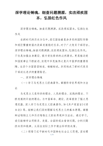 深学理论铸魂，细查问题溯源，实改顽疾固本，弘扬红色作风