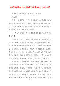 市委书记在乡村振兴工作推进会上的讲话