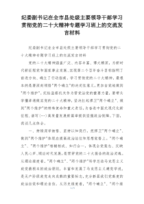 纪委副书记在全市县处级主要领导干部学习贯彻党的二十大精神专题学习班上的交流发言材料