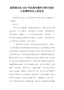 组织部长在2025年区委专题学习研讨党的大会精神会议上的发言