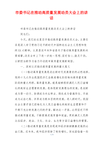 市委书记在推动高质量发展动员大会上的讲话