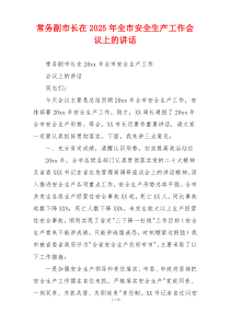 常务副市长在2025年全市安全生产工作会议上的讲话