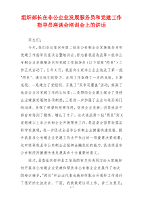 组织部长在非公企业发展服务员和党建工作指导员座谈会培训会上的讲话