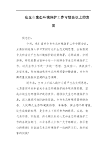 在全市生态环境保护工作专题会议上的发言