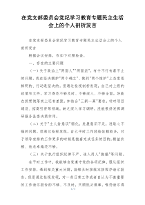 在党支部委员会党纪学习教育专题民主生活会上的个人剖析发言