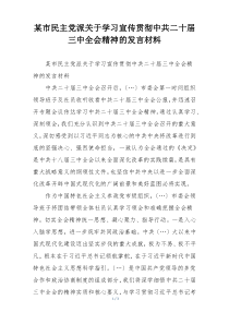 某市民主党派关于学习宣传贯彻中共二十届三中全会精神的发言材料