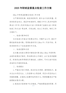 2025年财政监督重点检查工作方案