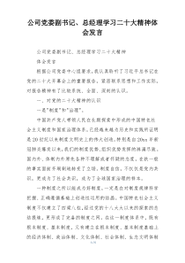 公司党委副书记、总经理学习二十大精神体会发言