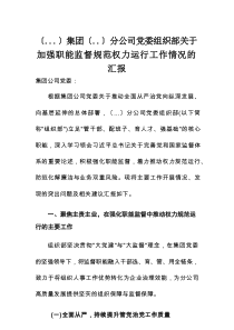 集团某分公司党委组织部关于加强职能监督规范权力运行工作情况的汇报