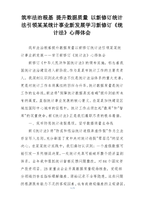 筑牢法治根基 提升数据质量 以新修订统计法引领某某统计事业新发展学习新修订《统计法》心得体会