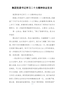 集团党委书记学习二十大精神体会发言