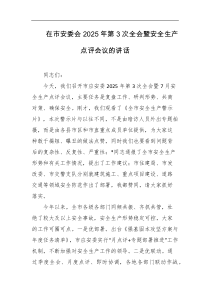 在市安委会2025年第3次全会暨安全生产点评会议的讲话