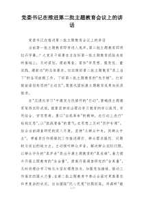 党委书记在推进第二批主题教育会议上的讲话